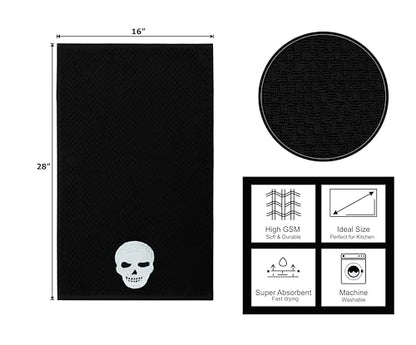 COTTON CRAFT Halloween Kitchen Towel -100% Cotton 4 Pack Waffle Terry Towel | Spooky Skull Web Bats Jack O'Lantern Embroidered Terry Kitchen Hand Towel Set -16x28 Soft Absorbent Dish Towel Cleaning Cloth - color: Black, size: 4 Pack