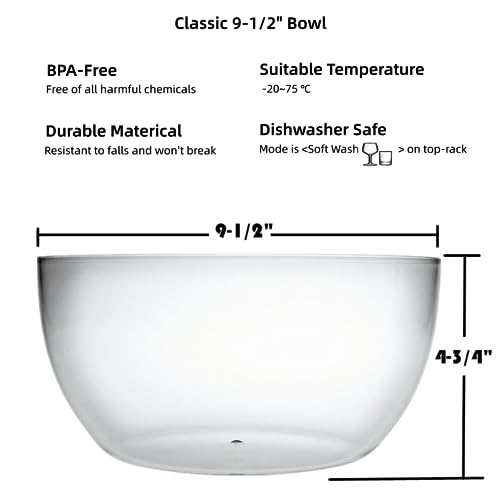 Large Acrylic Salad Bowls and Serving Bowls, Great for Serving Salad, Popcorn, Chips, Dips, Condiments, Break-Resistant Set of 2, Clear 135 oz