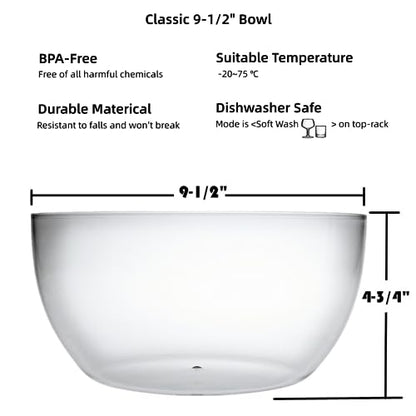 Large Acrylic Salad Bowls and Serving Bowls, Great for Serving Salad, Popcorn, Chips, Dips, Condiments, Break-Resistant Set of 2, Clear 135 oz