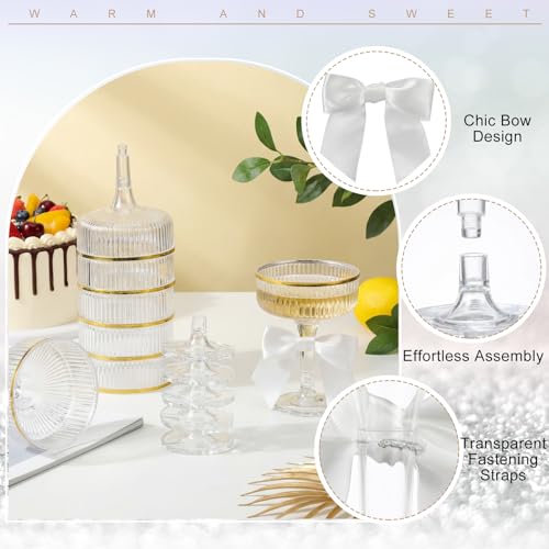 Set of 24 Plastic Champagne Coupe Glasses with Bow 7 oz Gold Champagne Tower Set Stackable Acrylic Ribbed Martini Glasses Cocktail Coupe Cup for Wedding Birthday Party Bar(Ribbon,White) - color: White, style: Ribbon