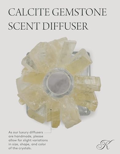 KALIFANO Luxury Glass and Calcite Crystal Diffuser with Decorative Selenite Reeds - Premium Fragrance/Aroma Diffuser Bottle with Healing Effects (Essential Oils Not Included) - color: Calcite