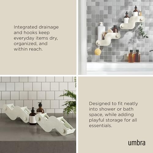 Umbra Nami Shower Caddy, Adhesive No Drill Bathroom, Set of 2, Ocean Sand | Waterproof construction, integrated drainage, rust-free, holds 6 lbs - color: Ocean Sand