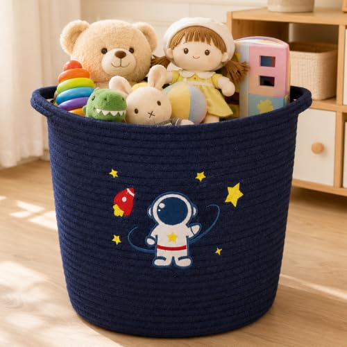 Laundry Basket Astronaut Space, 11"x13" Cotton Rope Woven Laundry Hamper, Cute Kids Storage Basket for Toy Storage Stuffed Animal Storage, Blanket Basket for Nursery Bedroom - color: Astronaut - Big
