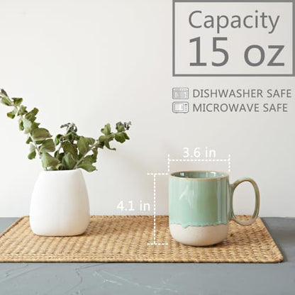 Bosmarlin Ceramic Coffee Mug Set of 4, 15 Oz, Coffee Cups with Big Handle, Microwave and Dishwasher Safe (Light Green) - color: Light Green