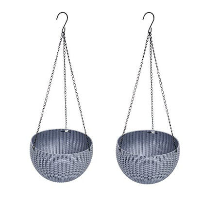 Hanging Basket Plastic Flower Pot Round Resin Garden Hanging Planter for Indoor Outdoor Plants 2 Pack Grey - color: 8 Inch Grey