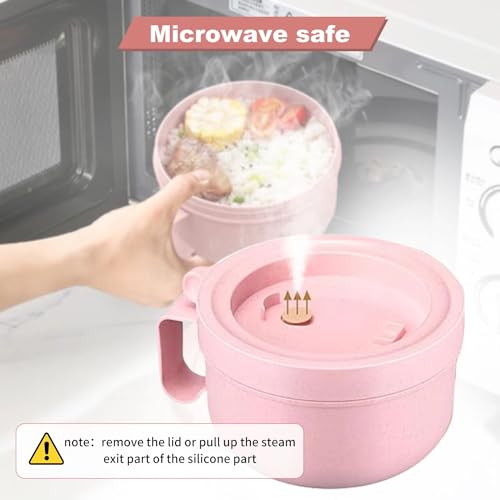 Rarapop 28.7oz Microwave Soup Bowl Containers with Lids, Wheat Straw Ramen Noodles Cup Mug for Instant Noodles,Oatmeal, Gumbo, Salad,Crunch,Cereal & More - Easy-Grip Design, Pink - color: Pink