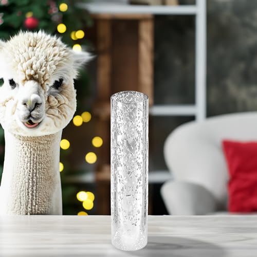 WGVI Hurricane Candle Holder Sleeve, W: 3", Ht: 14", Silver Speckled Glass Cylinder Open Both Ends, Chimney Tube Shade, 2 Pieces - color: Silver Speckle, size: 3x14"H