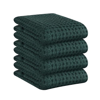 Native Fab 100% Cotton Premium Waffle Kitchen Towels, 4 Pack, 16" x 26", Super Absorbent Reusable Cleaning Cloths, Tea Towels, Machine Washable Hand Towels, Olive Green - color: Olive Green Premium, size: Set of 4