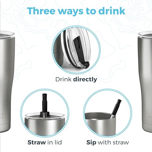 | 20 oz Stainless Steel Insulated Tumbler with Straw & Cleaner - Retains Temperature up to 24hrs - Non-Spill Splash Proof Lid, Double Wall Vacuum Technology, BPA Free & Built to Last - color: Stainless Steel, size: 20 Ounces