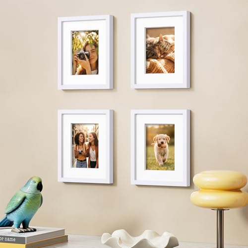 Vittanly Solid Wood 8x10 Picture Frames Set of 4, White | 5x7 Picture Frame with Mat, Gallery Wall Frame Set, 8 x 10 Frame for Wall & Tabletop Display, Family, Pet, Christmas - color: White, size: 8x10