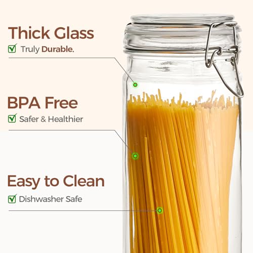 ComSaf Tall Glass Pasta Containers with Airtight Lids 68 oz 3 Pack Canister | Spaghetti linguine, Long pasta storage, Breadsticks, Vertical pantry organization, Cabinet organization, Dry food storage - size: 68oz 13" Tall*3