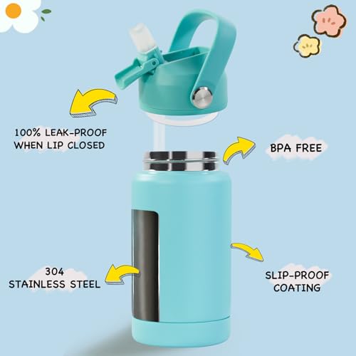 Kerilyn 12oz Kids Water Bottle, Stainless Steel Insulated Water Bottle for Kids, Toddler Cup With Straws Leak-proof, Toddler Water Bottles for School Boys Girls, BPA Free, Green - color: Green