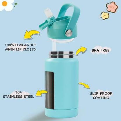 Kerilyn 12oz Kids Water Bottle, Stainless Steel Insulated Water Bottle for Kids, Toddler Cup With Straws Leak-proof, Toddler Water Bottles for School Boys Girls, BPA Free, Green - color: Green