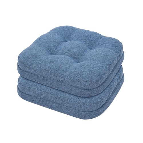 baibu Patented Dining Chair Cushions, 2 Pack, 16.5 x 16.5 x 3.5 in, Blue | Two dual-layer memory foam cushions with silicone non-slip bases, secure ties and removable machine-washable covers. - color: Blue, size: 2 Count (Pack of 1)