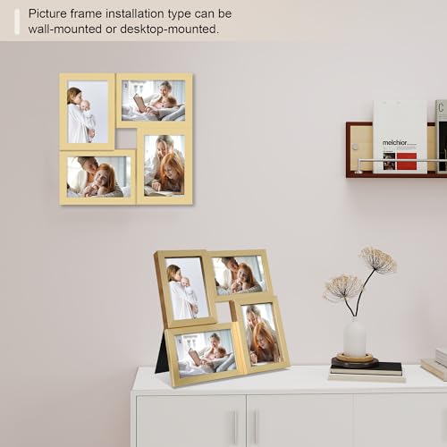4x6 Picture Frames Collage 1 Pack, 4 Opening Multi Family Photo Collage Frames with Real Glass for Wall Hanging or Tabletop, Gold - color: Gold