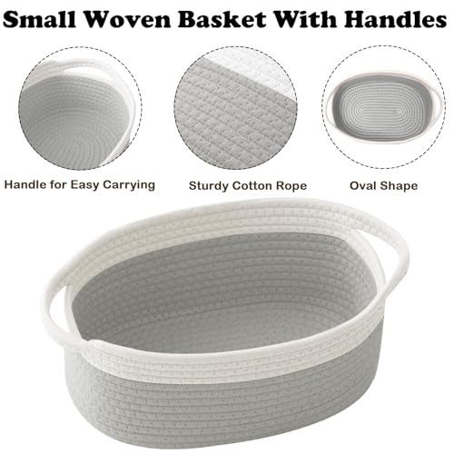 2 Pack Small Woven Rope Basket with Handles, White&Grey | Empty Gifts Basket with Bag and Ribbons, Cute Handle Organizer Box, Birthday/Baby Shower, Toy Storage - color: 2PC-White & Grey