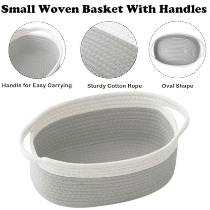 2 Pack Small Woven Rope Basket with Handles, White&Grey | Empty Gifts Basket with Bag and Ribbons, Cute Handle Organizer Box, Birthday/Baby Shower, Toy Storage - color: 2PC-White & Grey
