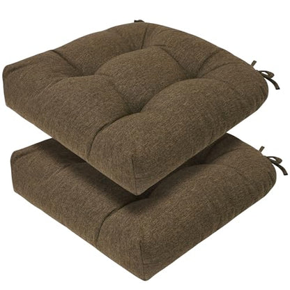 Magpie Fabrics Outdoor Tufted Seat Cushion 19"x19" Set of 2 (Dark Brown) | Waterproof Patio Chair Pads with ties Tatami Floor Pillow for Room Garden Balcony Office - color: Dark Brown