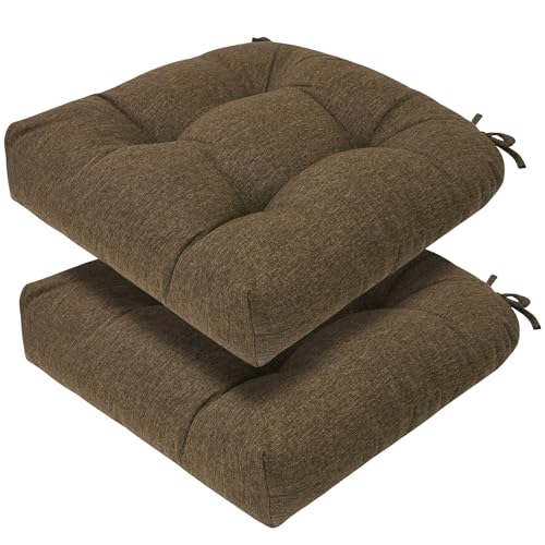 Magpie Fabrics Outdoor Tufted Seat Cushion 19"x19" Set of 2 (Dark Brown) | Waterproof Patio Chair Pads with ties Tatami Floor Pillow for Room Garden Balcony Office - color: Dark Brown