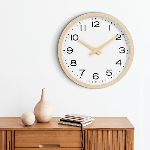 AKCISOT 12 Inch Wall Clock, Silent Battery Operated Analog Clock, Natural | Office | Kitchen | Living Room | Classroom | Easy-to-read Numbers - color: D_natural, size: 12 Inch
