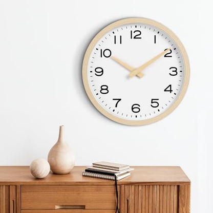 AKCISOT 10 Inch Wall Clock, Silent Battery Operated Analog Clock, Natural | Classroom | Kitchen | Office | Easy to Read Numbers | Garage - color: D_natural, size: 10 Inch