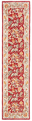 SAFAVIEH Chelsea Collection Runner Rug - 2'6" x 14', Red, Hand-Hooked French Country Wool, Ideal for High Traffic Areas in Living Room, Bedroom (HK141C) - color: Red, size: 2'6" x 14' (Runner)