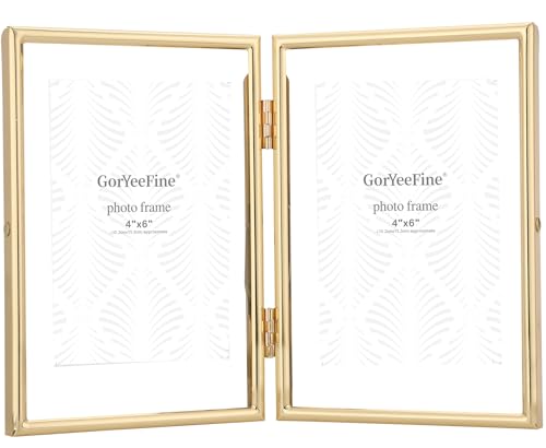 Gold 5x7 Double Floating Frame for Photo Sizes(3.5x5'',4x6''),Classy Metal Rounded Edge Frame Adjustable Tabletop/Shelf Photo Frame,for Wedding,Christmas,Birthady,Home or Office Decor. - color: Gold, size: 5x7''For 4x6''Double