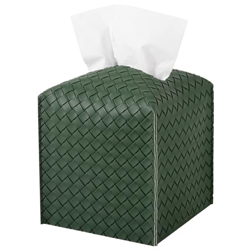 Tissue Box Cover Square Leather Facial Paper Holder, Dark Green | PU Leather，Easy to Fill, Easy Clean, Decorative Cube Tissue Box Holder for Office, Bathroom,Kitchen, Living room, Guest room - color: Dark Green, size: square
