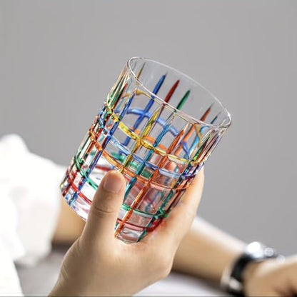 Set of 6 or 5 Hand-painted Colorful Glass Tumblers, Drinking Glassware, Cocktail Glasses for Iced Coffee Juice Tea Beverage Milk Wine With Artistic Design - color: Vertical-Stripes Set of 5