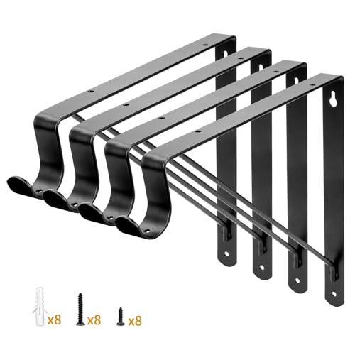 Yarssihha 4 Pack Closet Rod Bracket, 12 x 10.4 Inch Wall Mounted Closet Shelf Bracket, Black Closet Rod Support Bracket with Screws - style: Black-4 pack