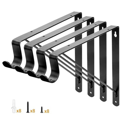 Yarssihha 4 Pack Closet Rod Bracket, 12 x 10.4 Inch Wall Mounted Closet Shelf Bracket, Black Closet Rod Support Bracket with Screws - style: Black-4 pack