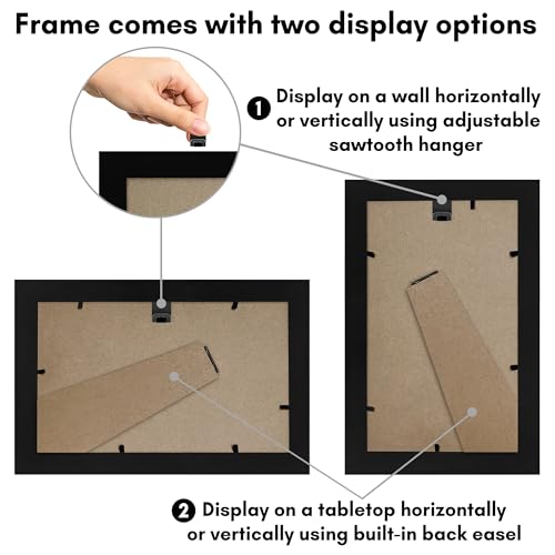 Americanflat 4x7 Picture Frame - Engineered Wood - Black | Shatter-resistant glass, wall or tabletop display with included easel, sawtooth hangers included - color: Black, size: 4x7