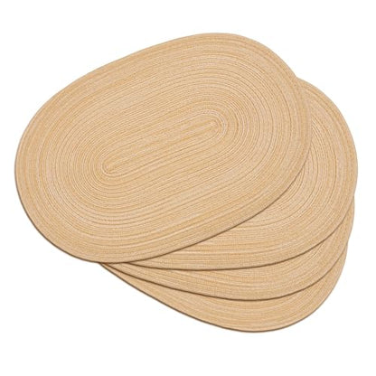 Placemats Set of 4, Woven Oval Braided Dining Table Mats(Beige Brown) | 12 x 17.5 Inch Size Fits Plates and Flatware; Hand Washable and Heat Resistant for Kitchen Use, with Farmhouse and Boho Style - color: Beige Brown, size: 4 pcs