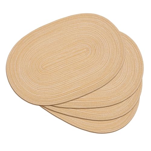 Placemats Set of 4, Woven Oval Braided Dining Table Mats(Beige Brown) | 12 x 17.5 Inch Size Fits Plates and Flatware; Hand Washable and Heat Resistant for Kitchen Use, with Farmhouse and Boho Style - color: Beige Brown, size: 4 pcs