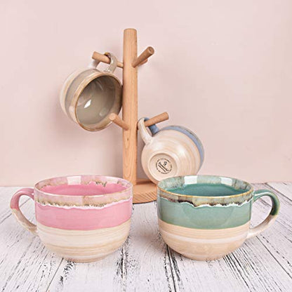 Bosmarlin Large Ceramic Coffee Mug Set of 2, Stoneware Jumbo Latte Mugs Tea for Office and Home, 16 Oz, Dishwasher and Microwave Safe(Pink, 2) - color: Pink