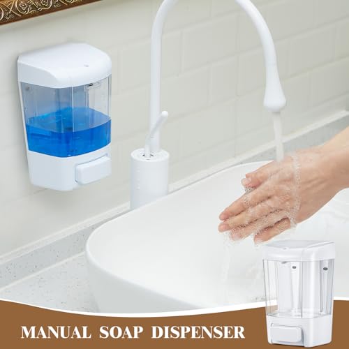Hushee 4 Pcs Wall Mounted Soap Dispenser,27 Oz 800 Ml,White | Manual Press, 800ml 27oz Capacity Clear Window, For Restaurant Bathroom Kitchen Hotel, Liquid Soap Shampoo Dispenser - color: White, size: 27 oz 800 ml