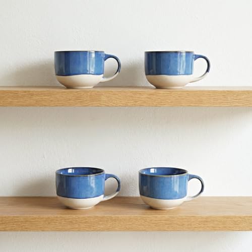Bosmarlin Ceramic Coffee Mug Set of 4, 16 Oz, Coffee Cups with Big Handle, Microwave and Dishwasher Safe (Deep Blue) - color: Deep Blue