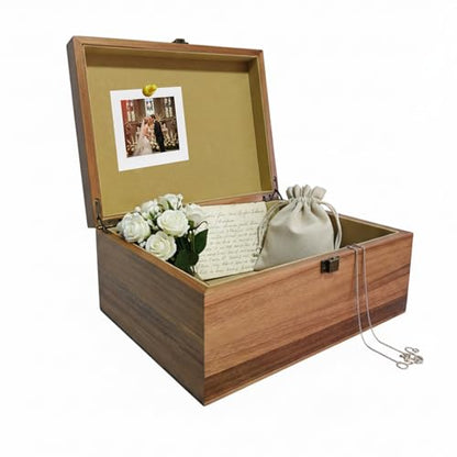 Large Acacia Keepsake Box with Magnetic Photo Display,Memory Wooden Box | Large size,Magnetic Photo Display,Memory Treasure Box with Felted Protection,Multi-scenario Applications