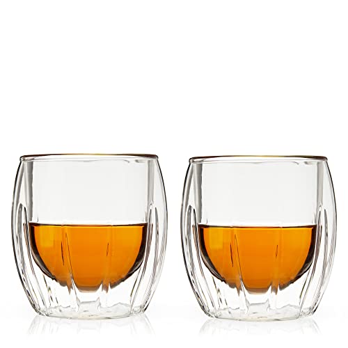 Viski Double-Walled Spirits Glasses, Insulated Liquor Tumblers with Cut Crystal Design, Dishwasher Safe 8.5 Oz, Clear, Set of 2 - style: Double-Walled Spirits Glasses