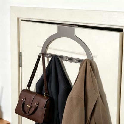DYRABREST Over Door Hook Rack No Drill Heavy Duty 6 Hook Hanger | for Coats Towels Bags Bedroom Bathroom Kitchen Entryway Storage Carbon Steel Black 16.61 x 7.68 in