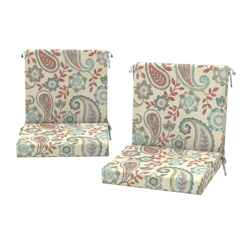 DYTXIII Outdoor Midback Chair Cushions Set of 2-20"x17" Water Repellent & Fade-Resistant Patio Seat Cushions with High-Resiliency Foam, Non-Slip Ties for Dining, Balcony Furniture-Paisley Vintage - color: Paisley Vintage