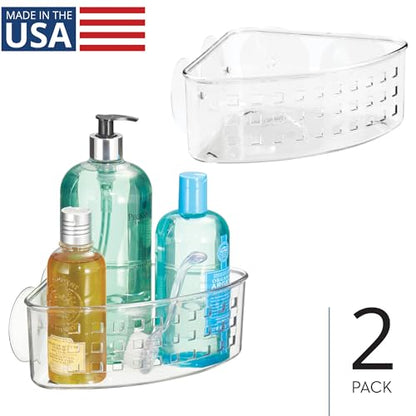 iDesign Plastic Suction Cup Corner Shower Basket, Set of 2, Clear | Bathroom Storage, Made in USA - style: Pack of 2