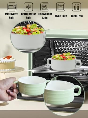 French Onion Soup Bowls with Handles, 12-Ounce Stackable Soup Crocks, Ceramic Soup Bowls Dishwasher, Oven, Microwave Safe, Large Ramekins Bowls Set of 4 (Moon White) - color: Moon White