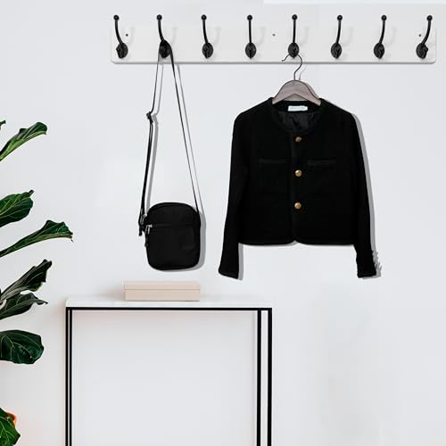 WEBI Rustic Coat Rack Wall Mount,35.43" Long 8 Cast Iron Coat Hooks Wall Mounted,Heavy Duty Wall Coat Hanger Hooks for Hanging Coats,Clothes,Black on White - color: White, size: 35 Inch