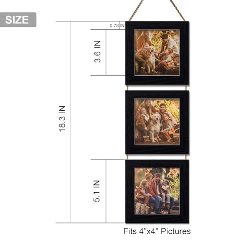 4X4 Picture Frame, Wall Hanging Picture Frames Collage with 3 Opening Frames Black - color: Black, size: 4x4