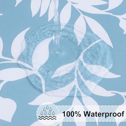 Rectangle Vinyl Tablecloth, Fitted Table Cover, 100% Waterproof, Elastic Edge, Flannel Backing, Plastic Table Cloth Fit 4 Foot Folding Tables for Picnic, Camping (Blue Leaves, 30x48 inch) - color: Baby Blue, size: 48" x 30" (Rectangular)