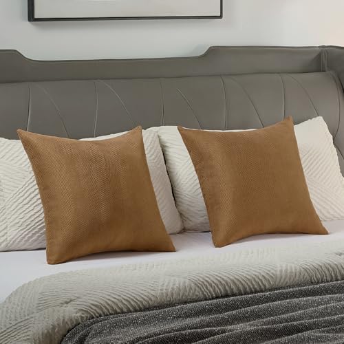 FUTEI Pack of 2 Chenille Throw Pillow Covers 18x18 Inch, Rust | Elegant Herringbone Textured Design,Side Hidden Zipper,Machine Washable,Pill-Resistant,Colorfast,Insert Not Included. - color: Rust, size: 18" x 18" (Pack of 2)