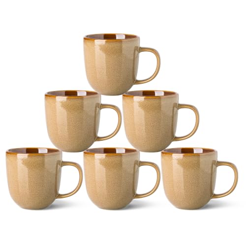 LERATIO Ceramic Coffee Mugs Set of 6,12oz Handmade Coffee Mugs Set | Large Handle for Cappuccino/Latte/Tea/Hot Cocoa,Oven &Dishwasher & Microwave Safe-Chestnut - color: Chestnut