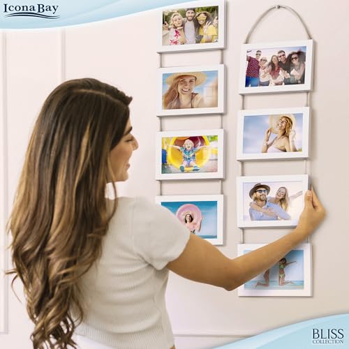 4x6 Hanging Picture Frames Collage with 8 Openings - Winter White, 2 PK | Icona Bay casual style engineered wood frames, designed for wall hanging, space-saving photo display, Bliss collection - color: Winter White, size: 4x6