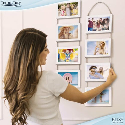 4x6 Hanging Picture Frames Collage with 8 Openings - Winter White, 2 PK | Icona Bay casual style engineered wood frames, designed for wall hanging, space-saving photo display, Bliss collection - color: Winter White, size: 4x6